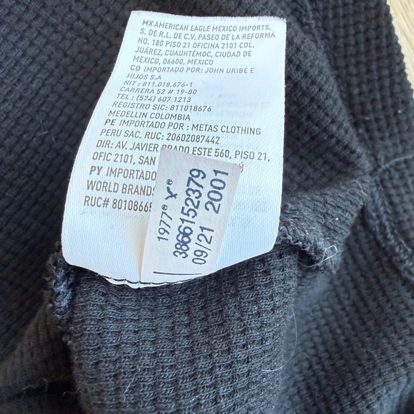 American Eagle Mens Black Waffle Knit Thermal Hoodie Sweatshirt Size Large L - Picture 9 of 9
